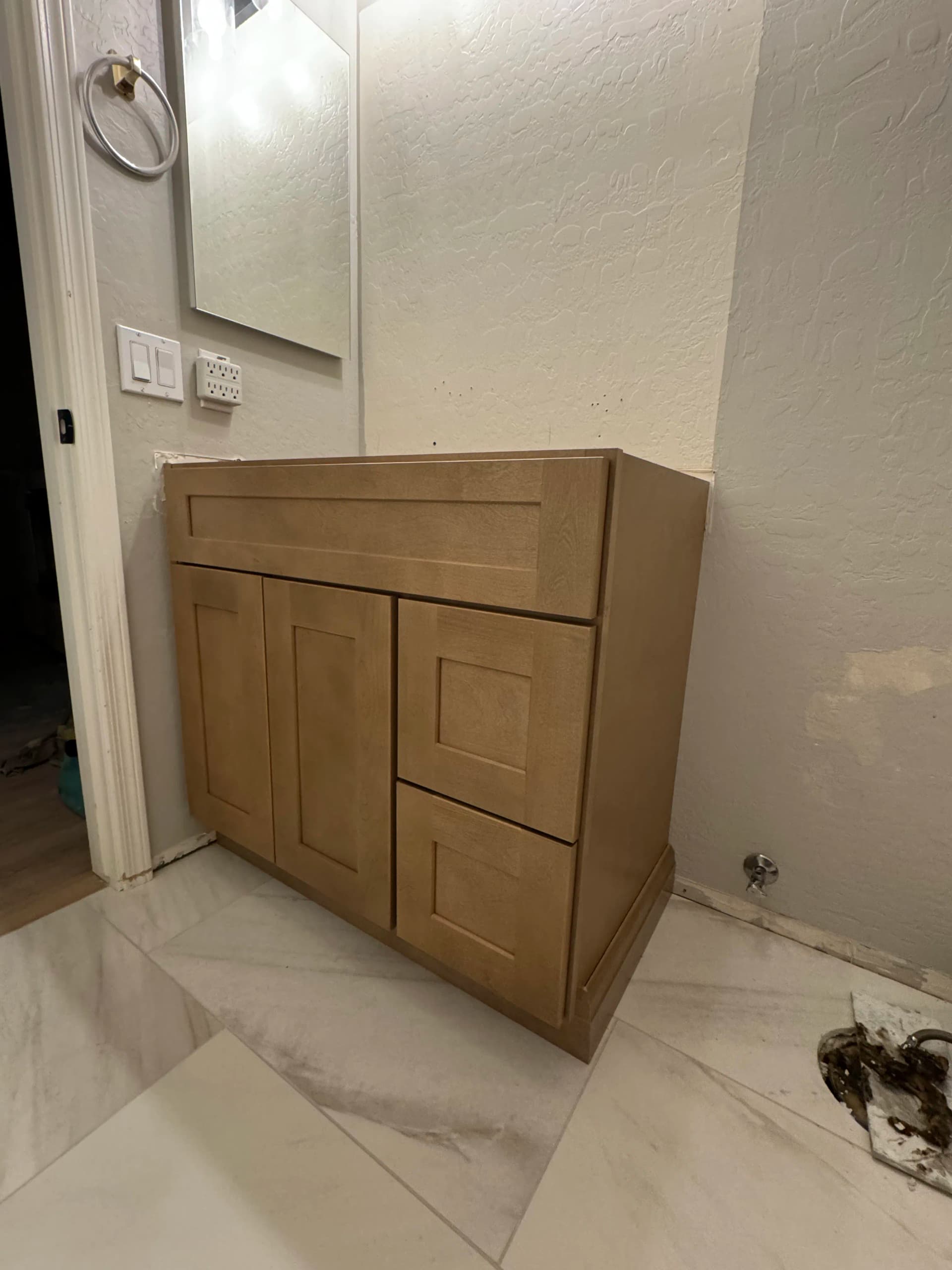 Bathroom Vanity Cabinet Installation Mid-Remodel image